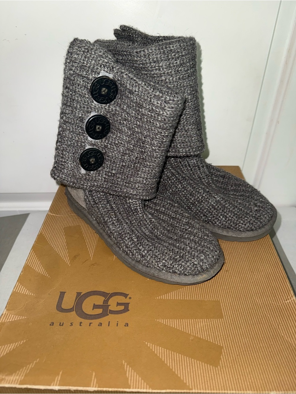 UGG Australia Gray Knit Button Booties Size US 6